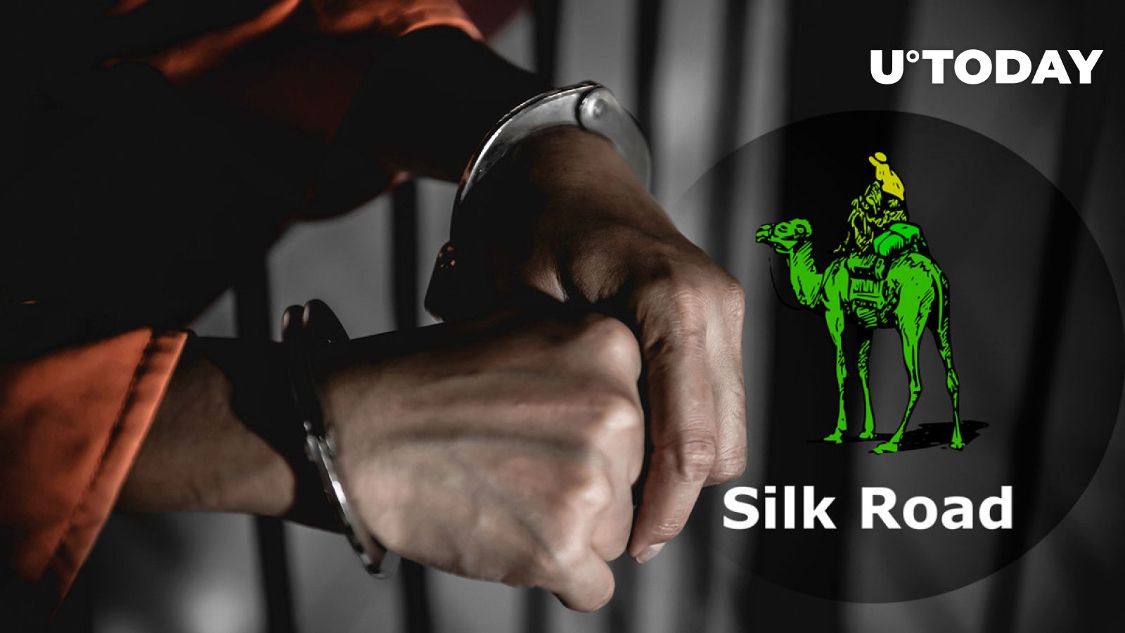Ross Ulbricht, founder of Silk Road, in handcuffs, symbolizing his arrest and imprisonment