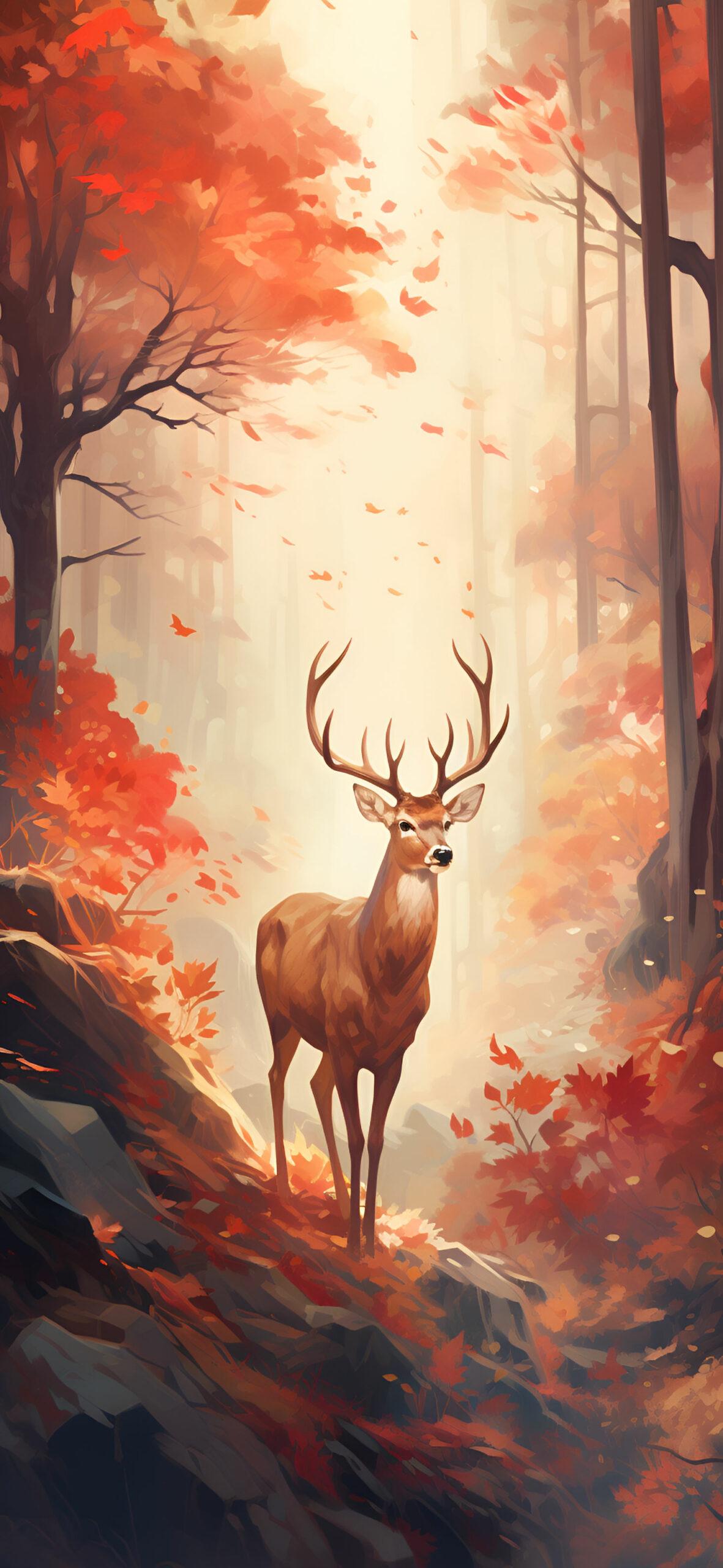 Fall Forest Deer Water Color Wallpaper Autumn HD