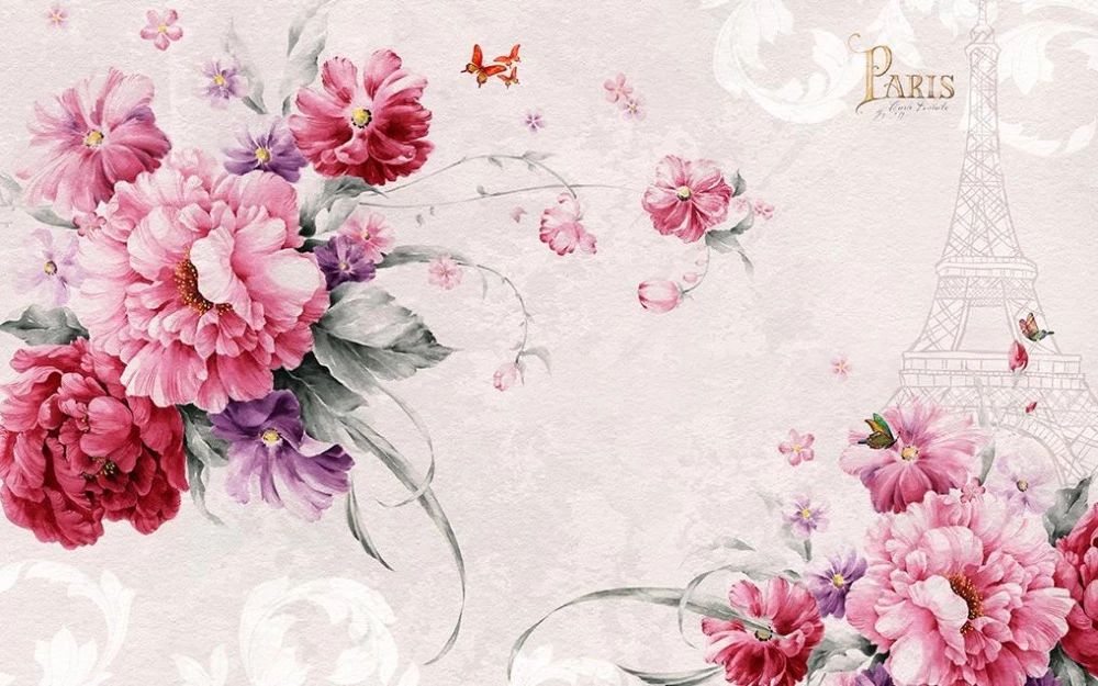 Free download European 3D Wallpaper Murals flower paris tower Wallpaper