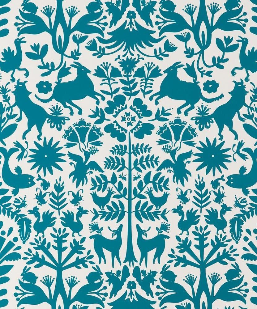 Emily Isabella For Hygge West Otomi In Turquoise Wallpaper