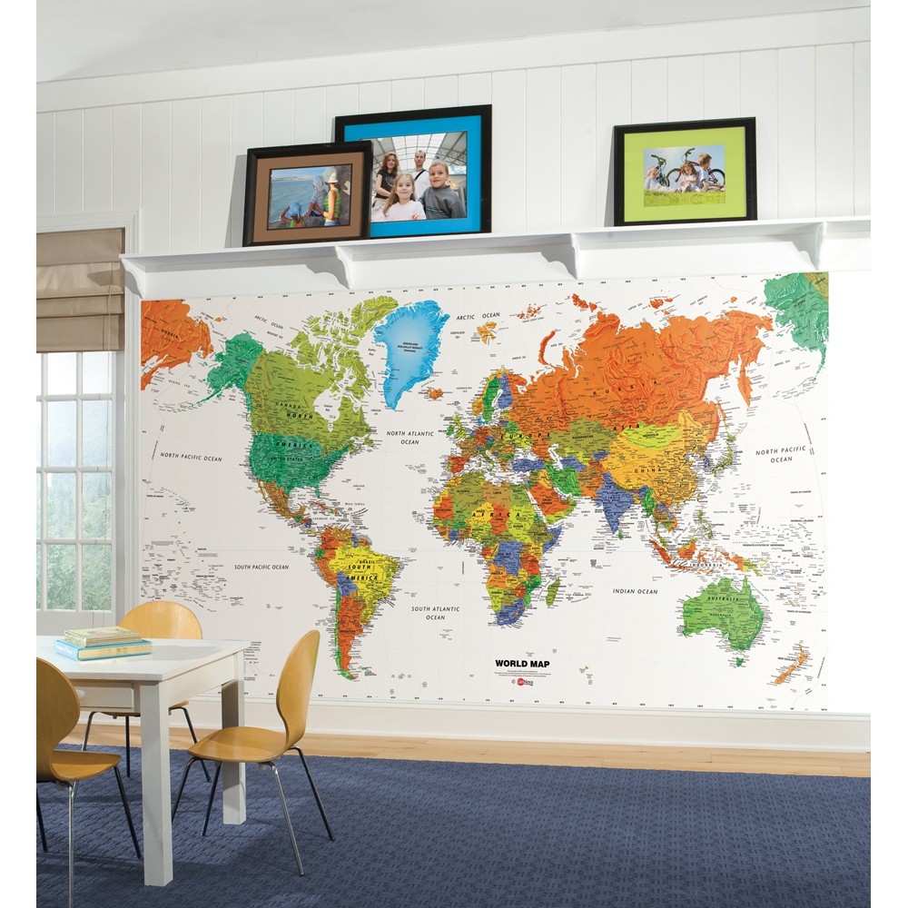 Details about New WORLD MAP PREPASTED WALLPAPER MURAL Kids Room Decor