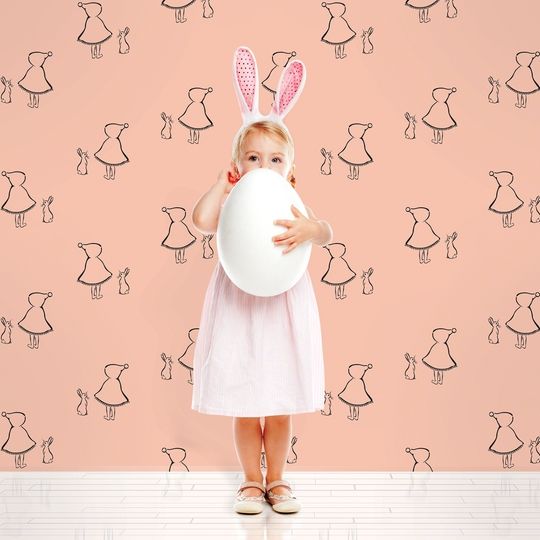 Bunny Up Pink Removable Wallpaper
