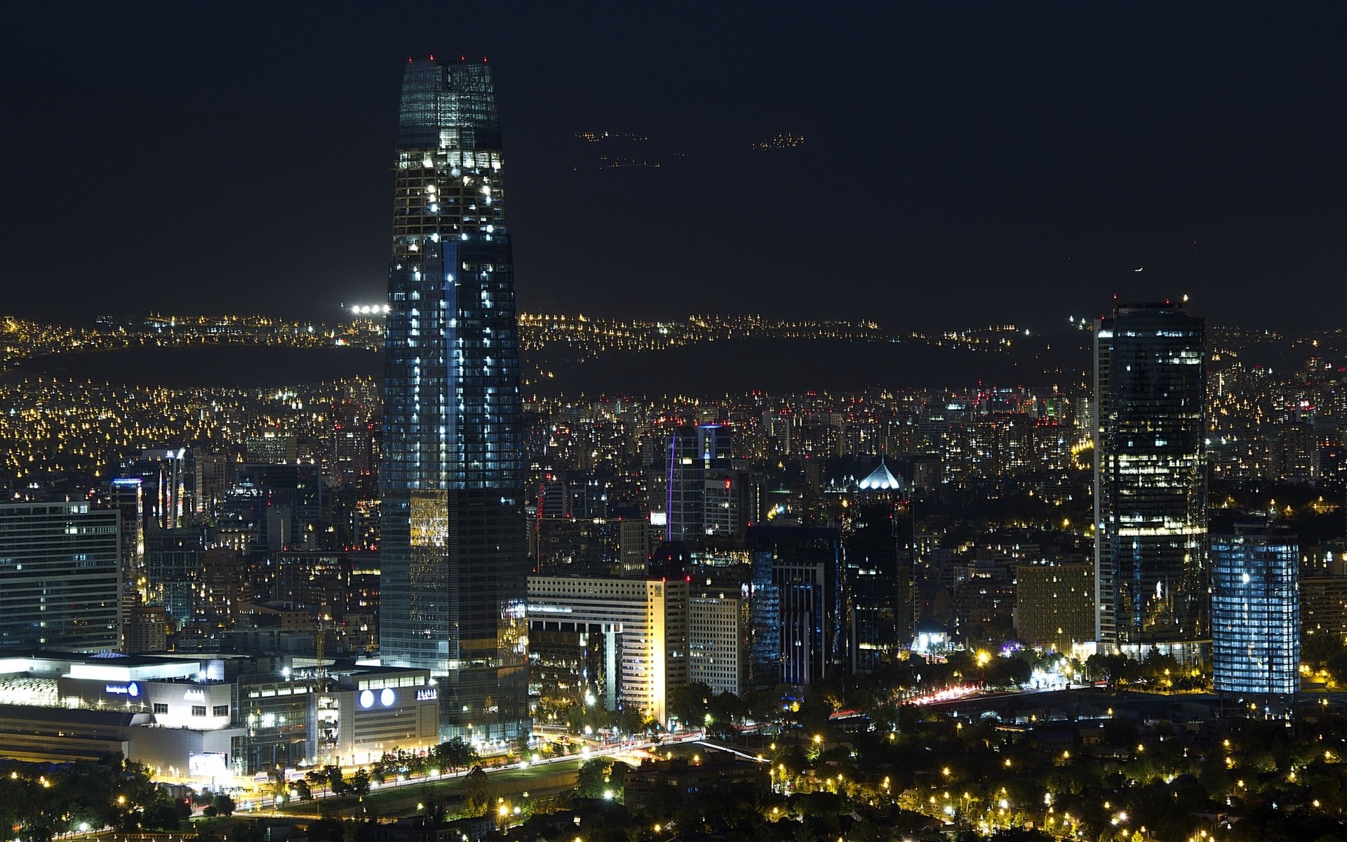 Landscape Lights Santiago De Chile Cityscape Night Skyscraper
