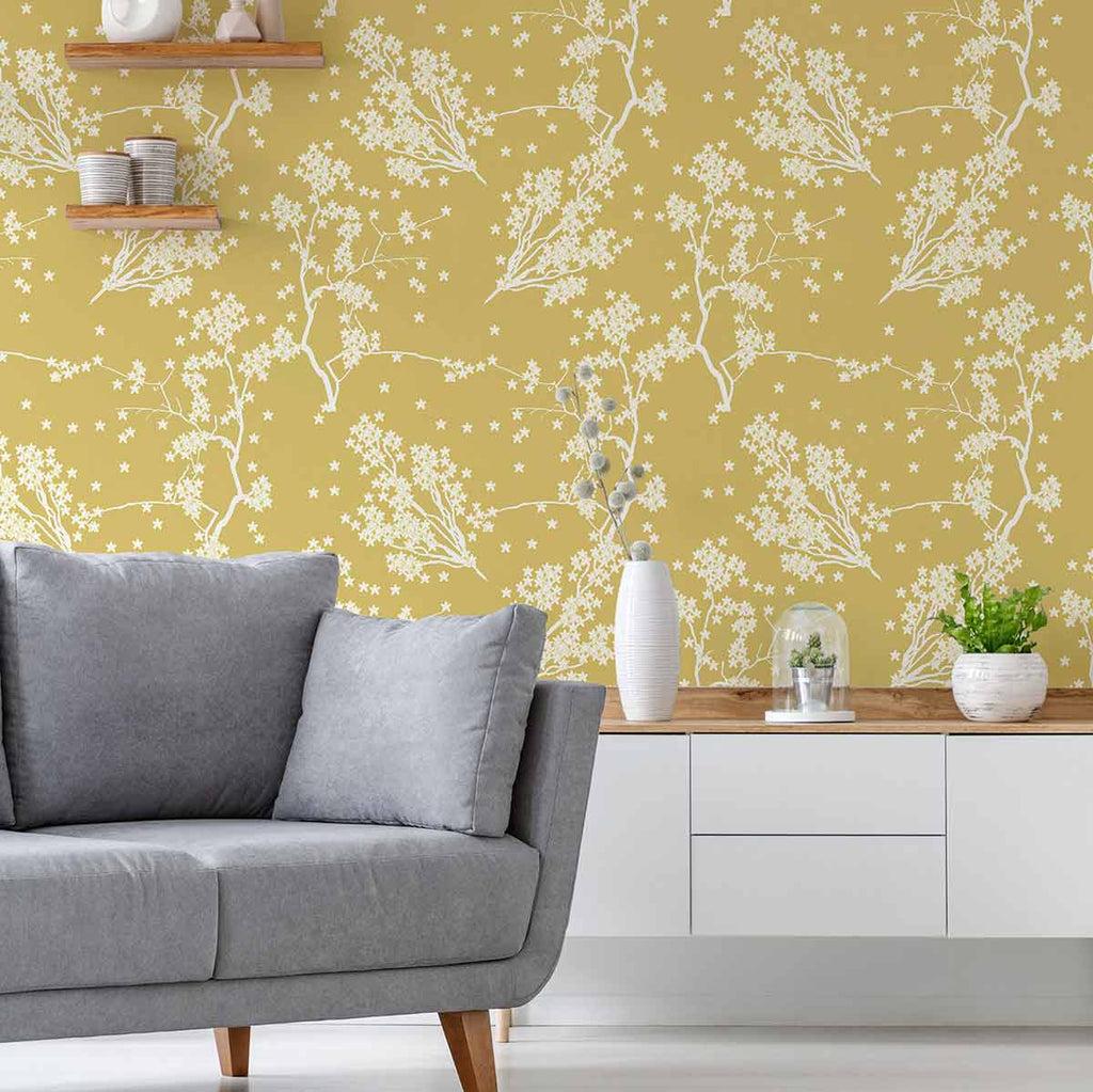 Yellow Flower Peel And Stick Removable Wallpaper Walls By Me