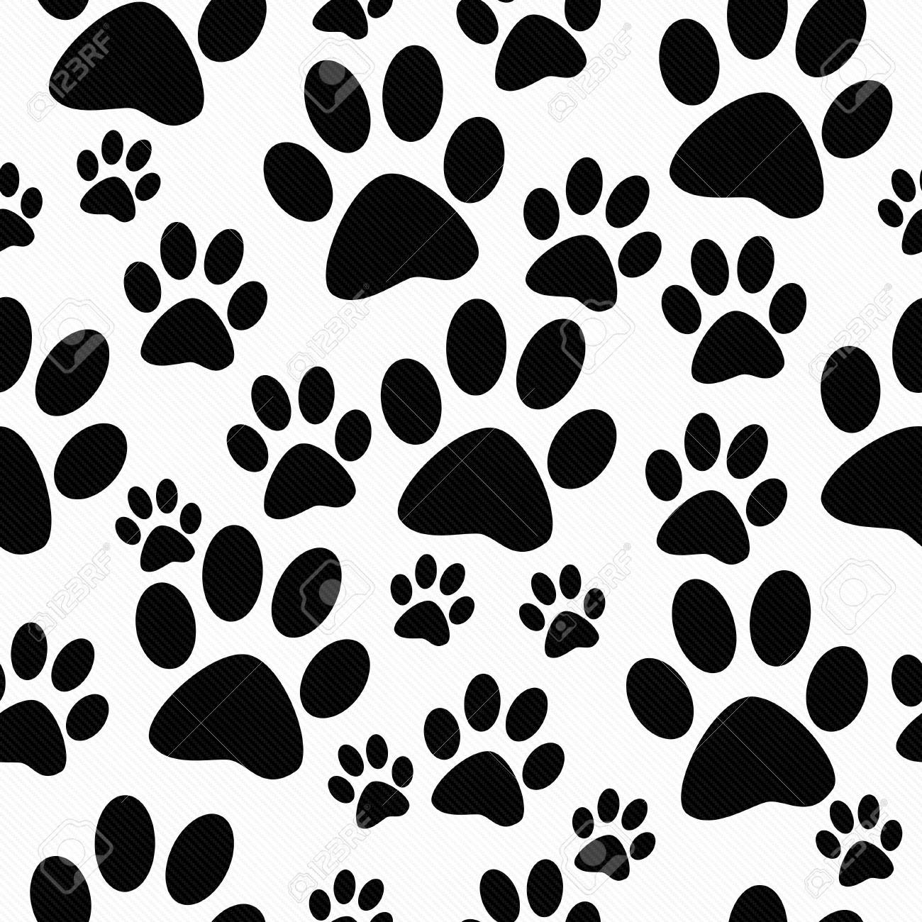 Black And White Dog Paw Prints Tile Pattern Repeat Background
