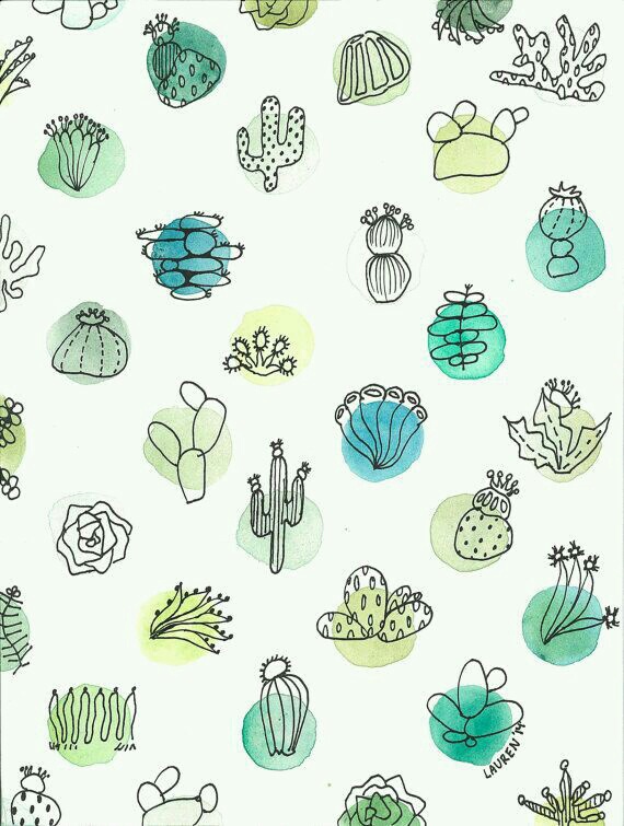 Wallpaper Cactus Background Cute Watercolor