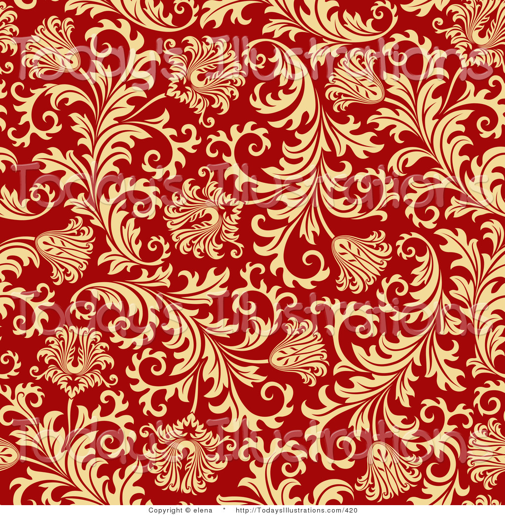 Red Background With A Seamless Elegant Gold Floral Design By Elena