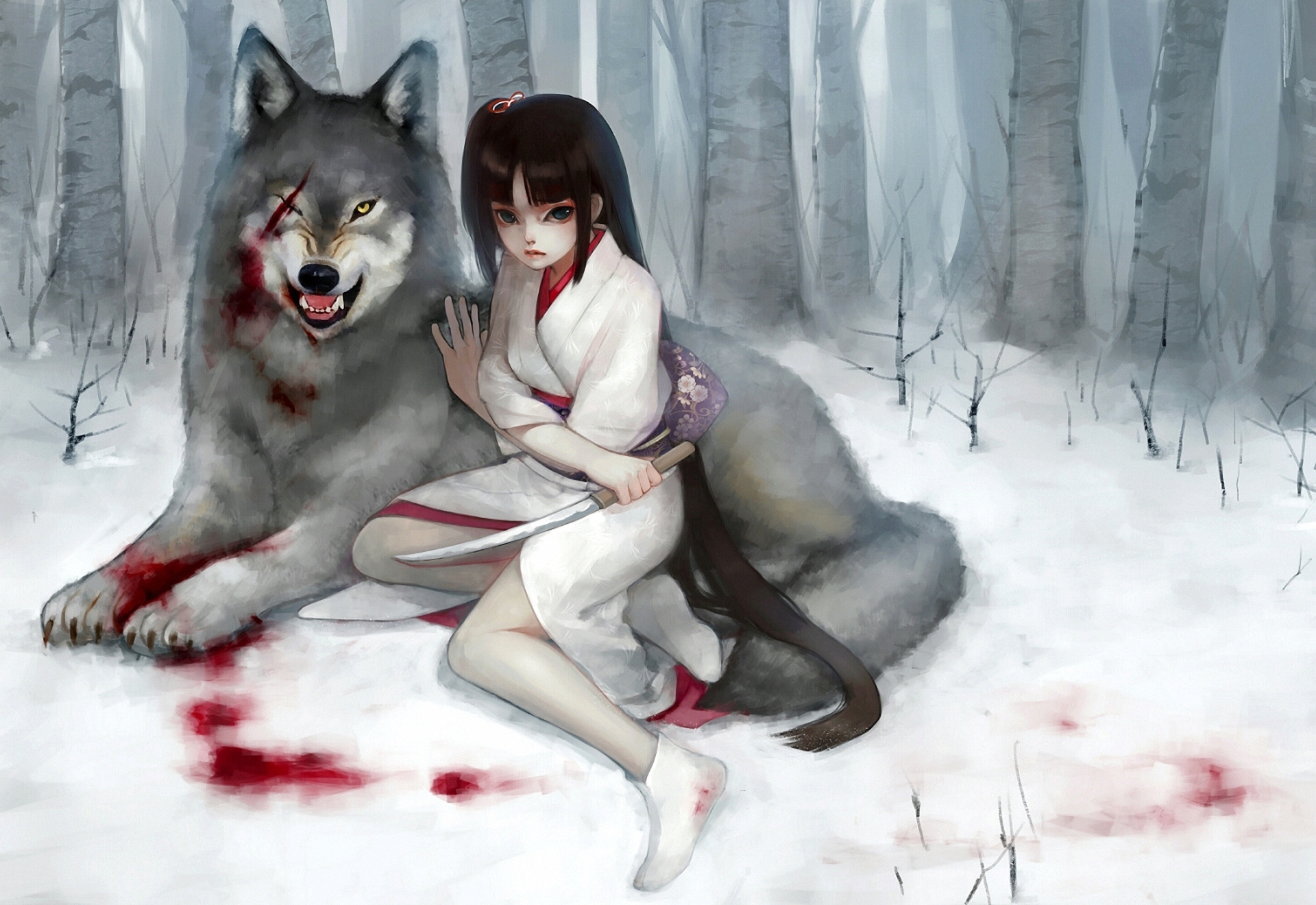 Anime Wolf Girl Snow Winter Game Wallpaper By Billgate