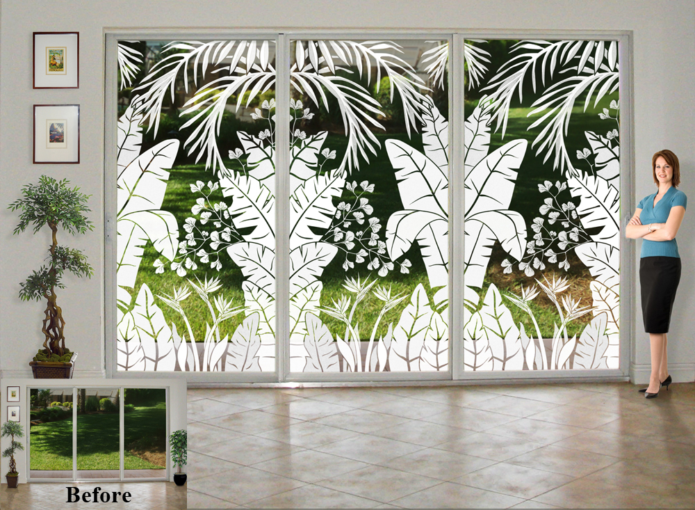 Glass Doors Decorated With The Tropical Oasis By Wallpaper For Windows