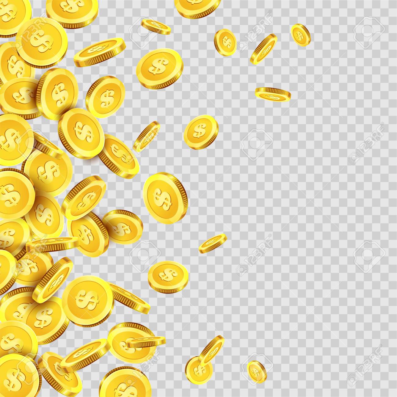 Gold Coins Rain Or Golden Money Coin Pattern On Vector Transparent