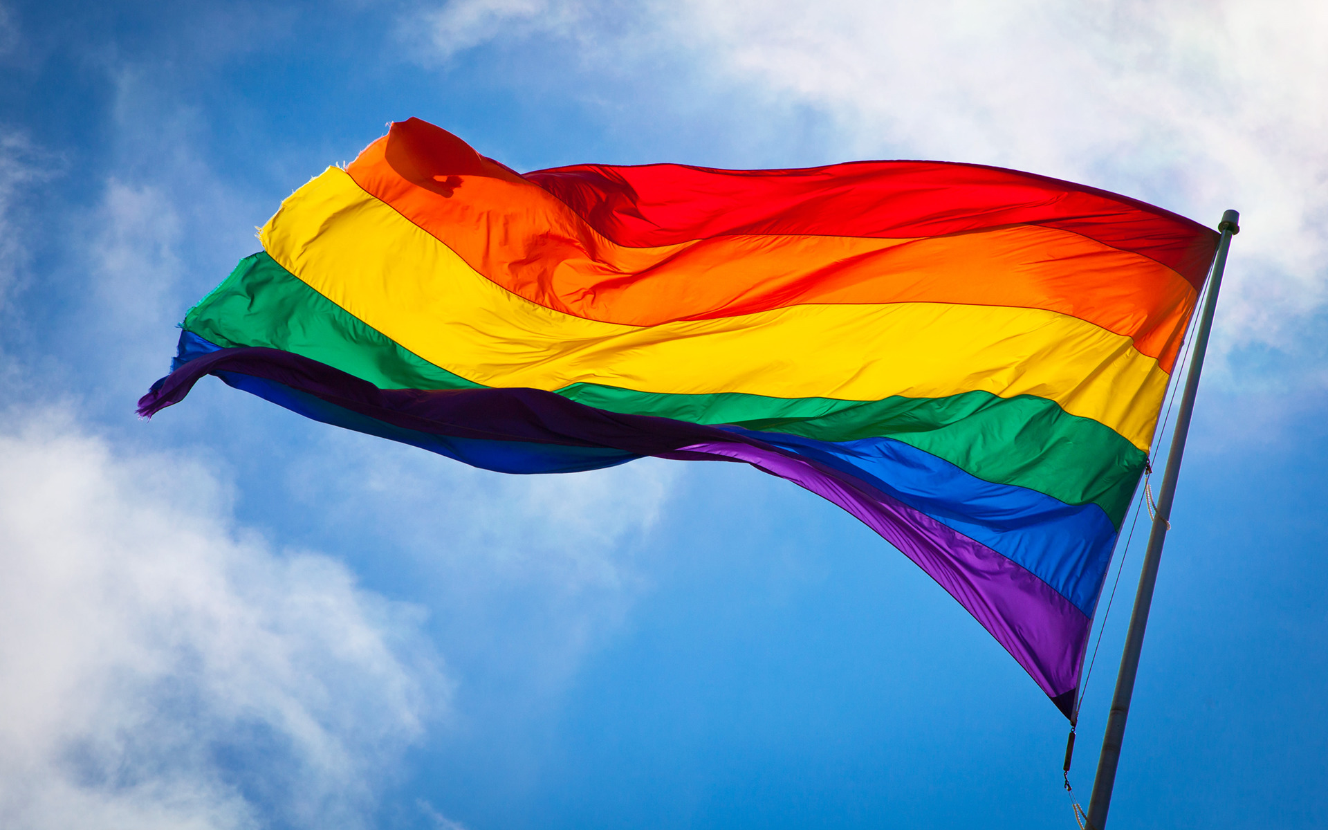 Gay Pride Flag Rainbows Colorful Sky Clouds San Francisco Windy Wallpaper
