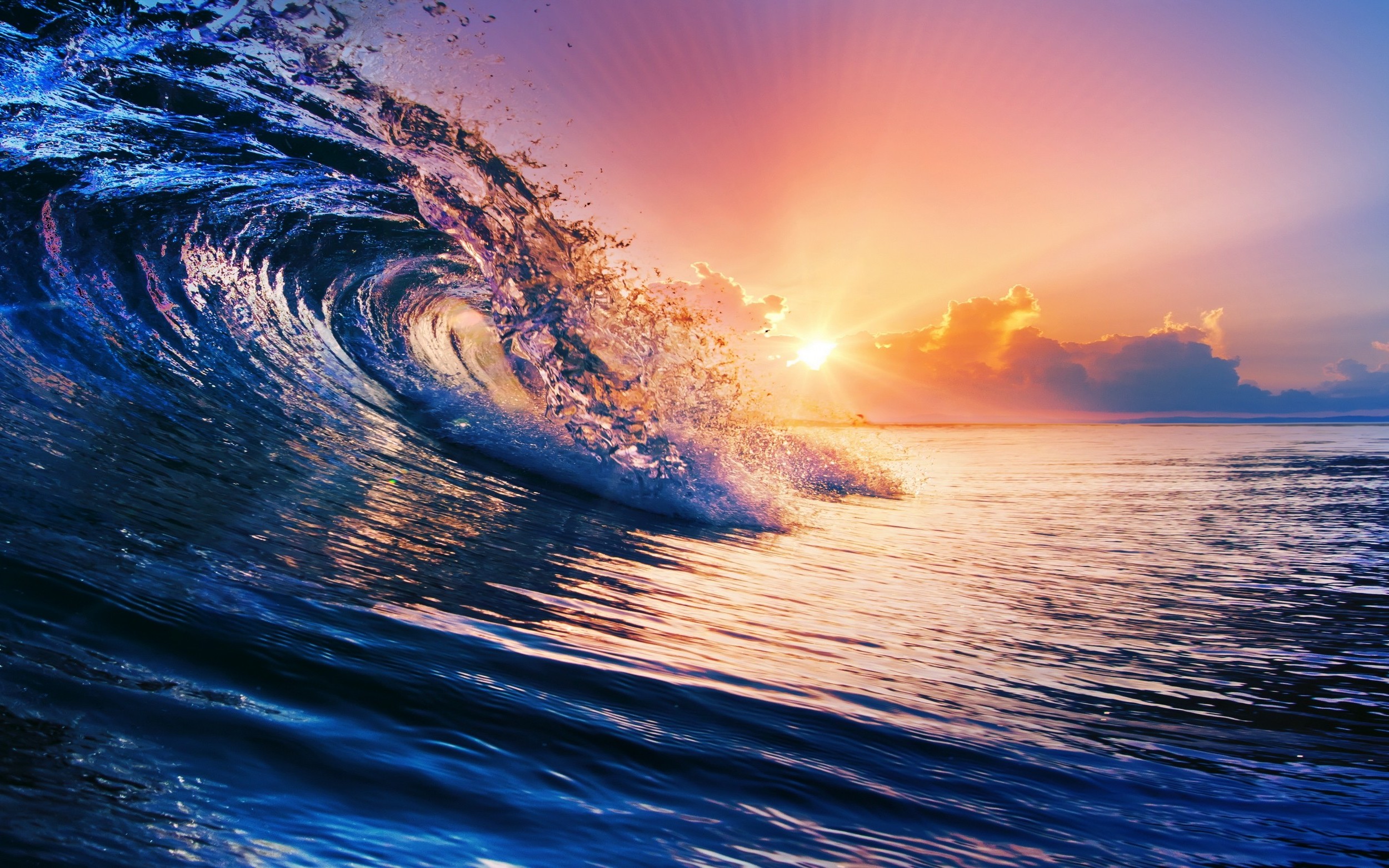 Nature Sunset Sea Waves Clouds Water Colorful Wallpaper HD
