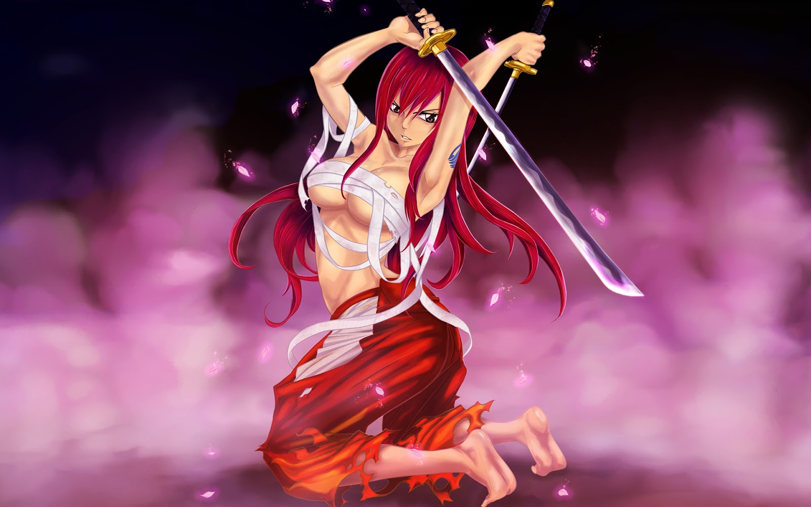 sexy erza scarlet katana girl anime hd