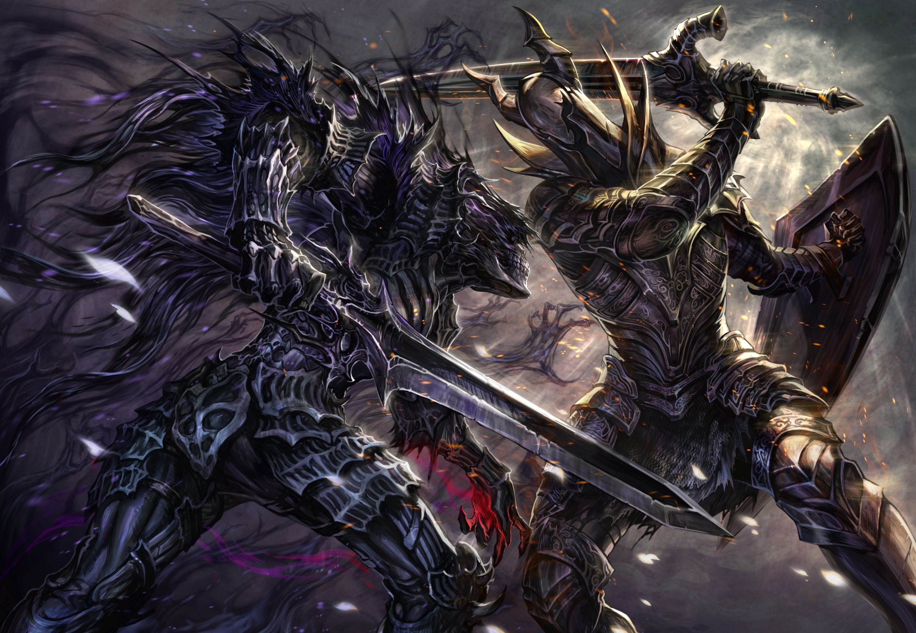Dark Wraith Vs Black Knight Souls Art