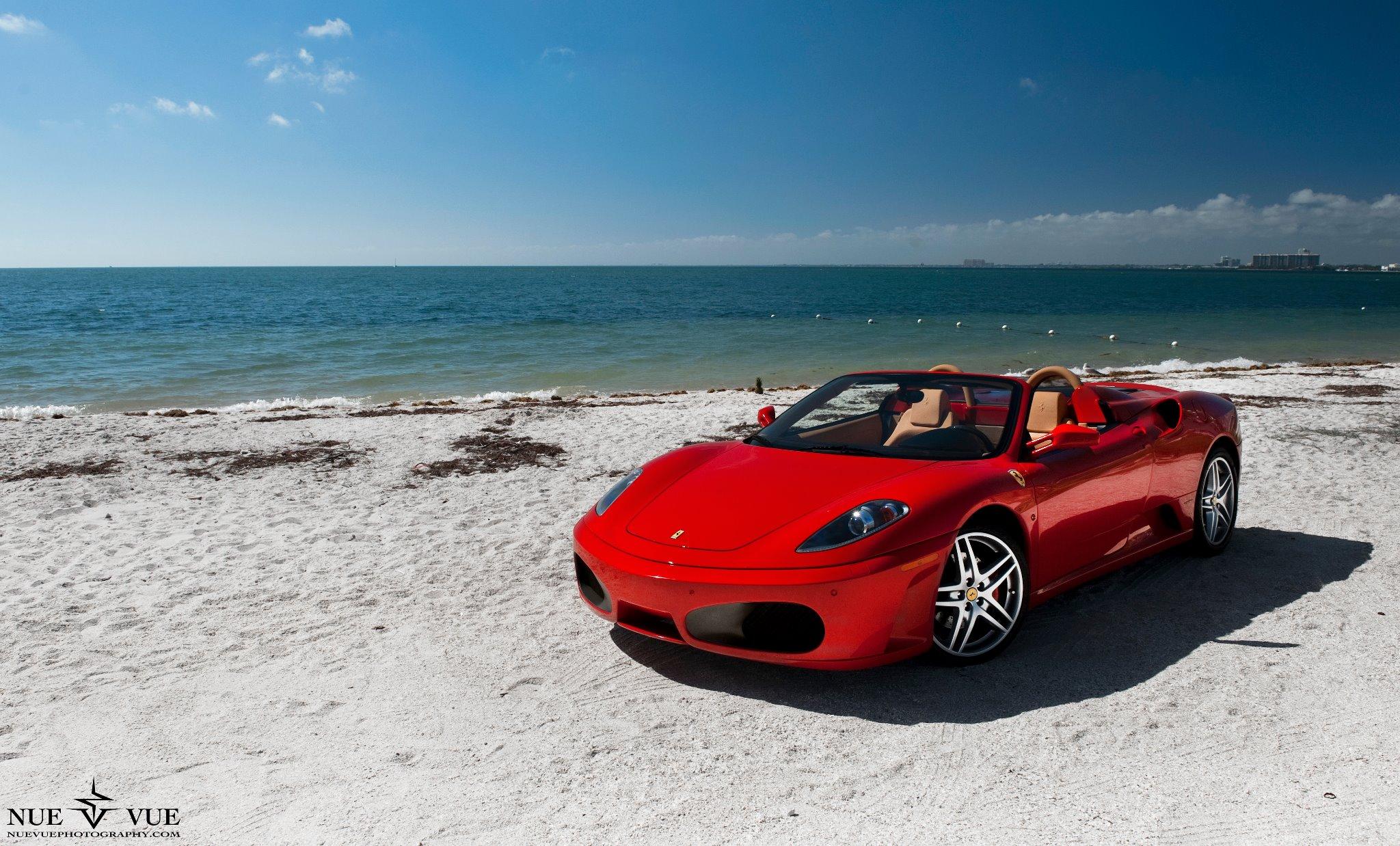 Red Ferrari On The Beach HD Wallpaper
