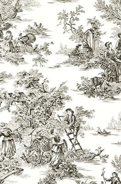 Black And White Fall Harvest Toile Wallpaper At4228 Double Roll