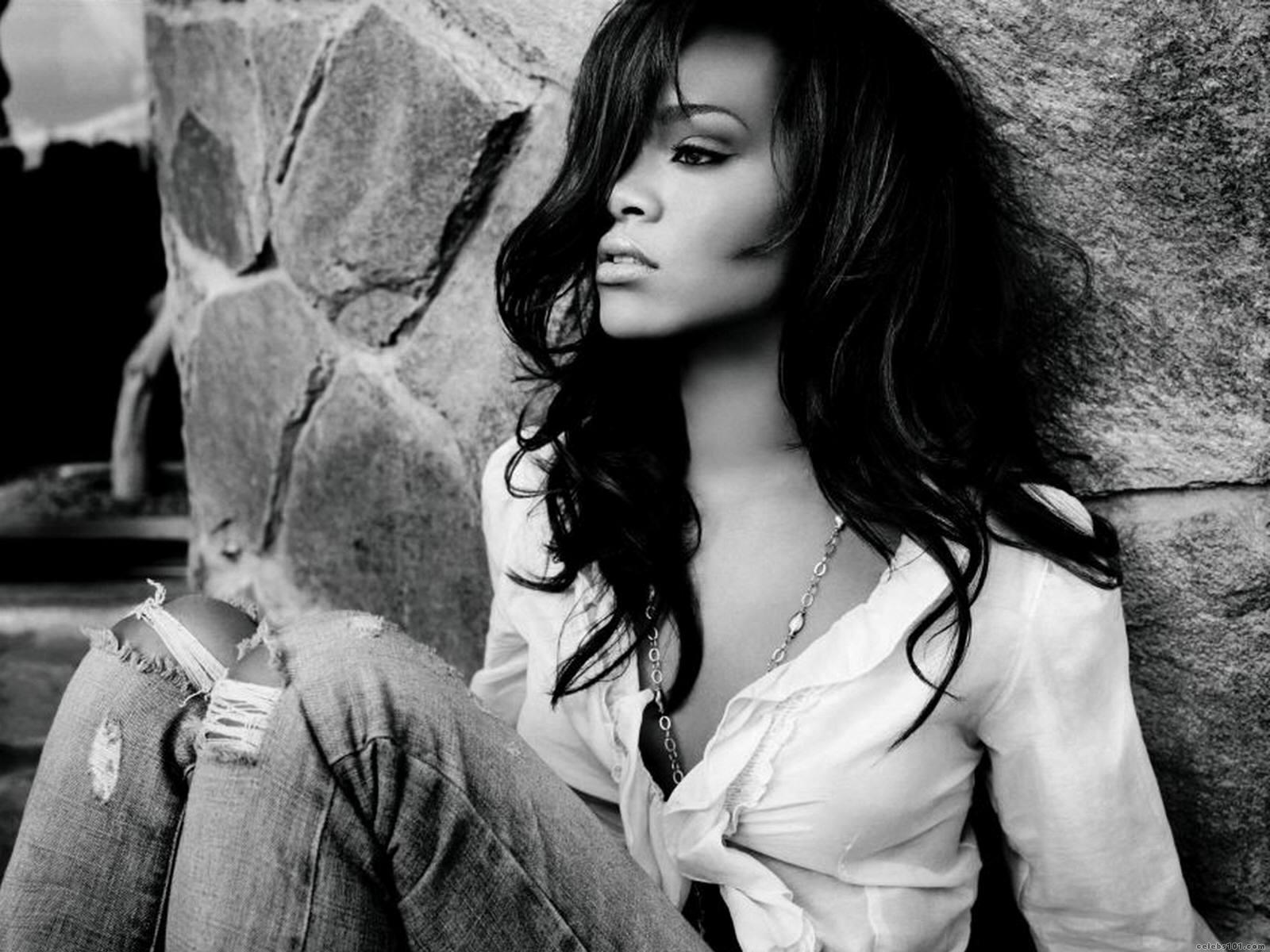 Rihanna Black And White Widescreen Wallpaper Wide