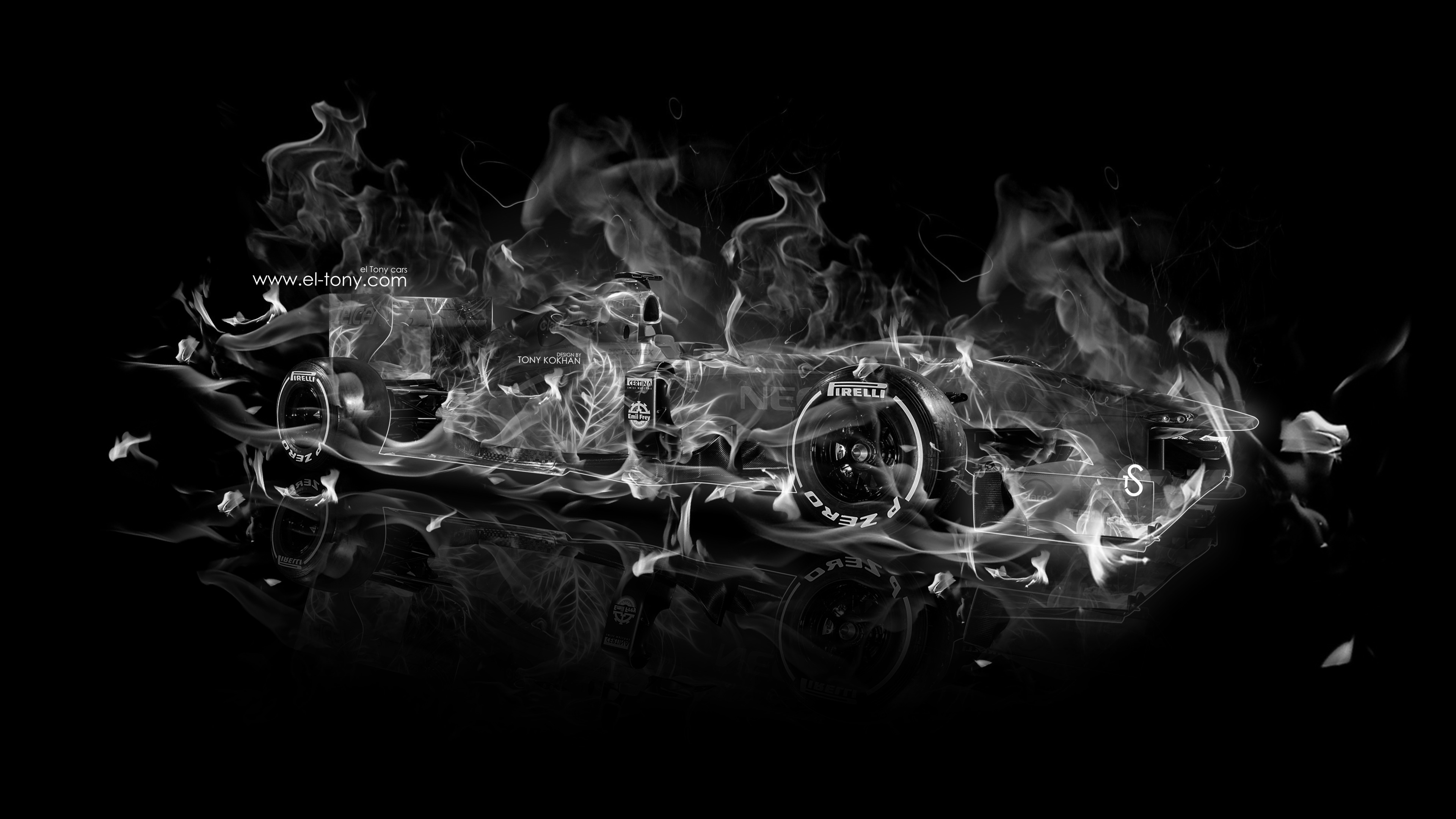 F1 Formula Super Fire Abstract Car Black White Colors 4k