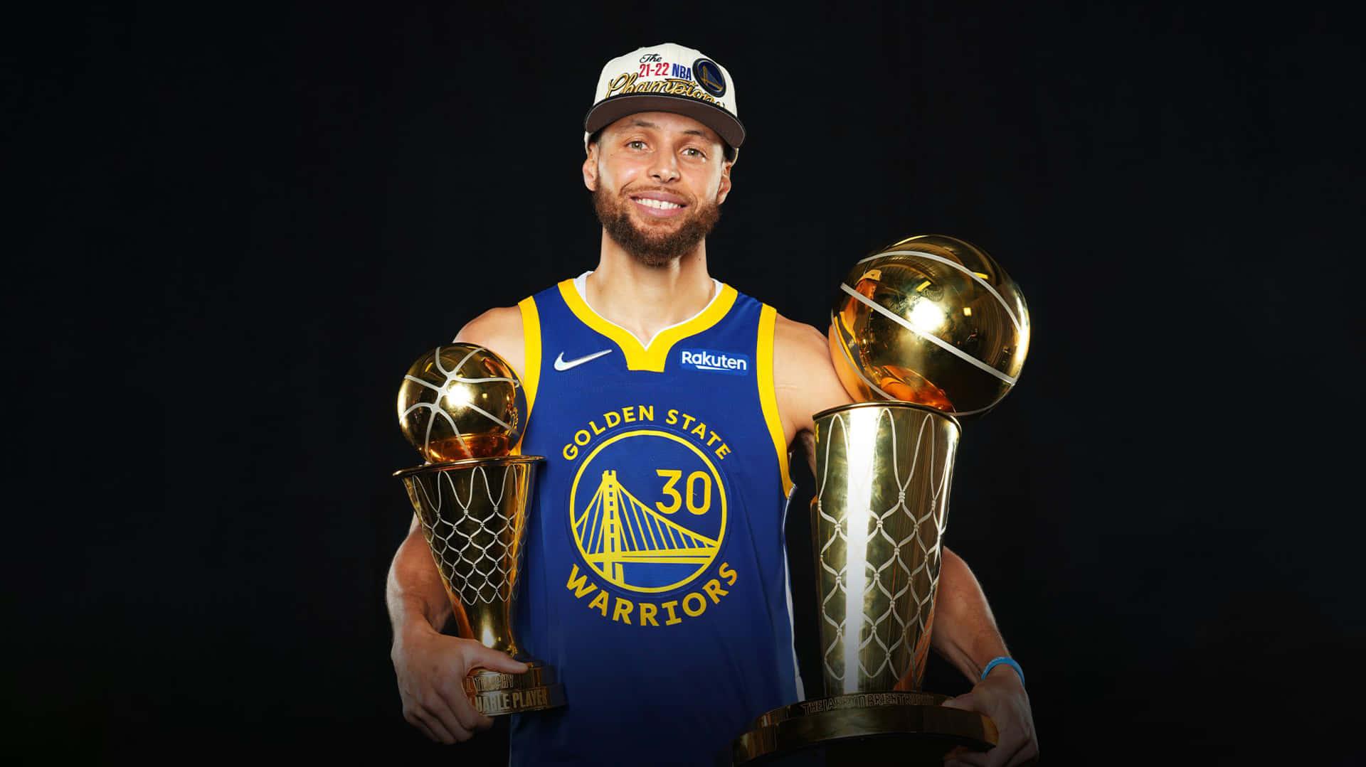 Stephen Curry 4k With Trophies Wallpaper