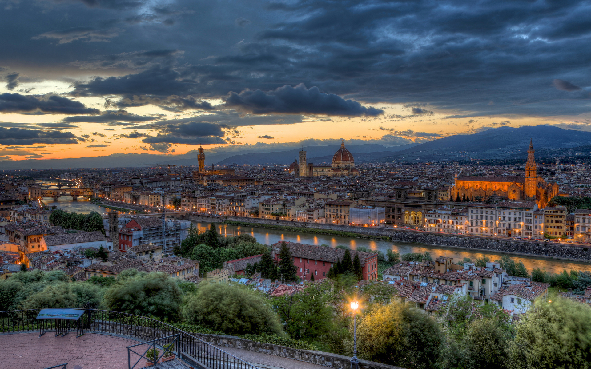Evening Sunset Panorama Italy Tuscany Florence Buildings HDr Wallpaper