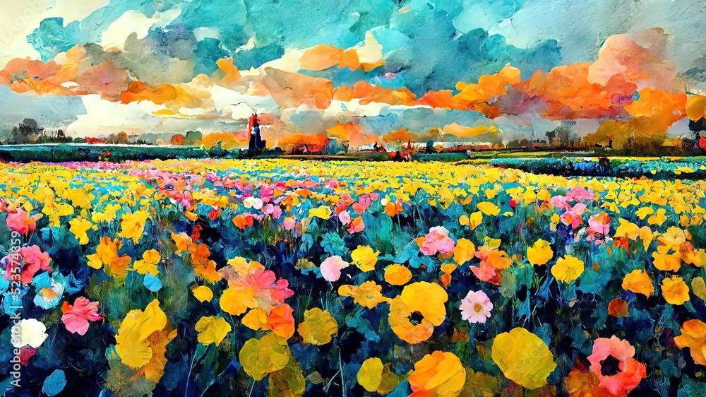 🔥 Free download Flower fields painting Colorful drawing of netherlands