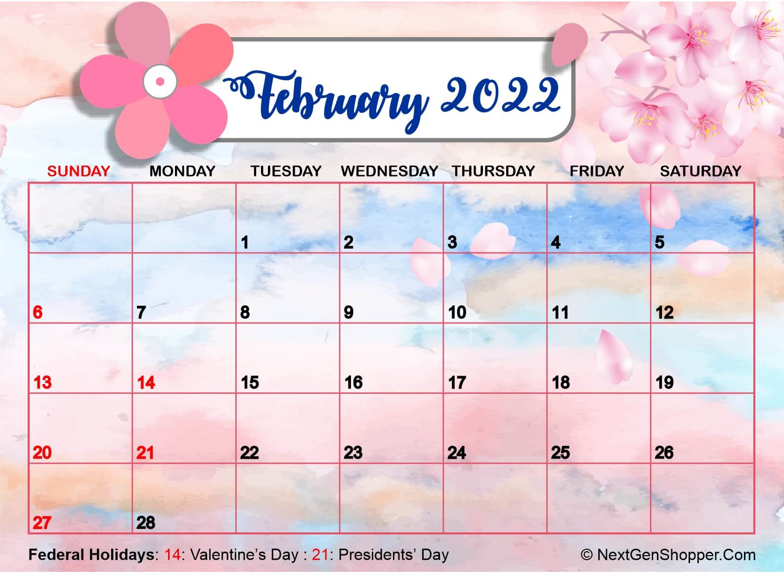Free Download Printable February 2022 Calendar Template Task Management 