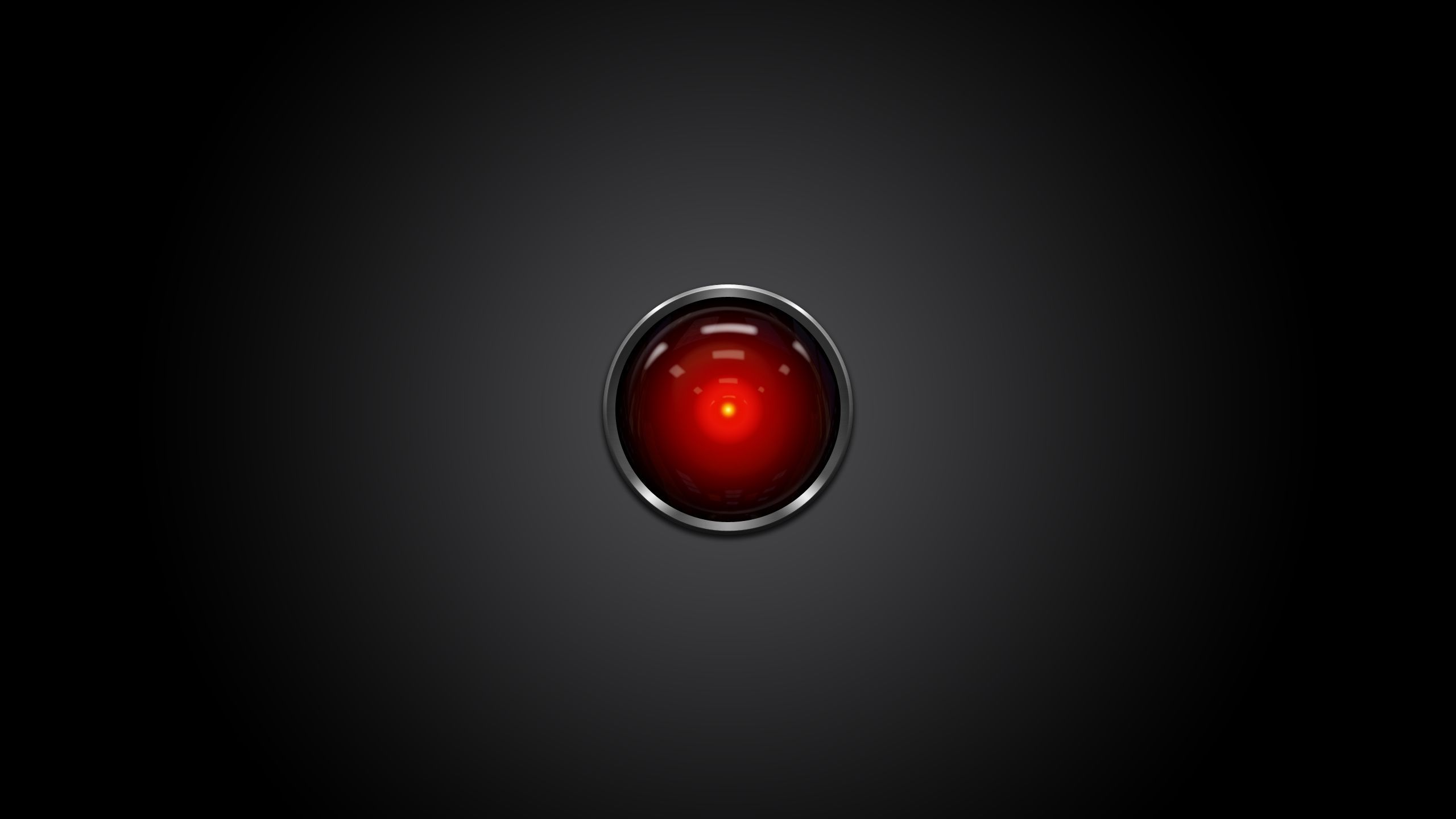 A glowing red HAL 9000 eye from 2001: A Space Odyssey on a dark background, perfect for an AI-themed 4k wallpaper