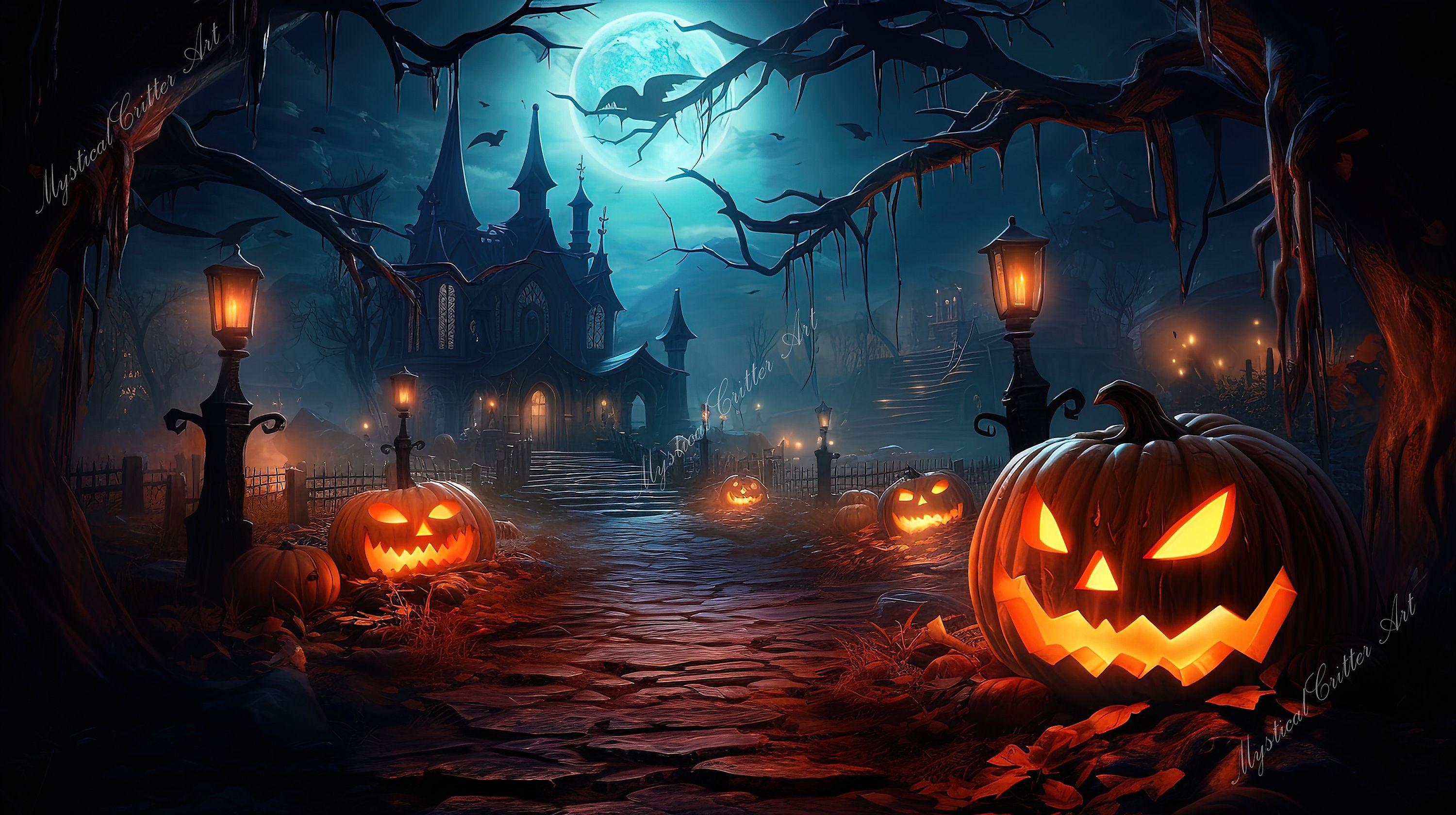 Haunted Halloween Vibes High Quality Desktop Wallpaper Instant