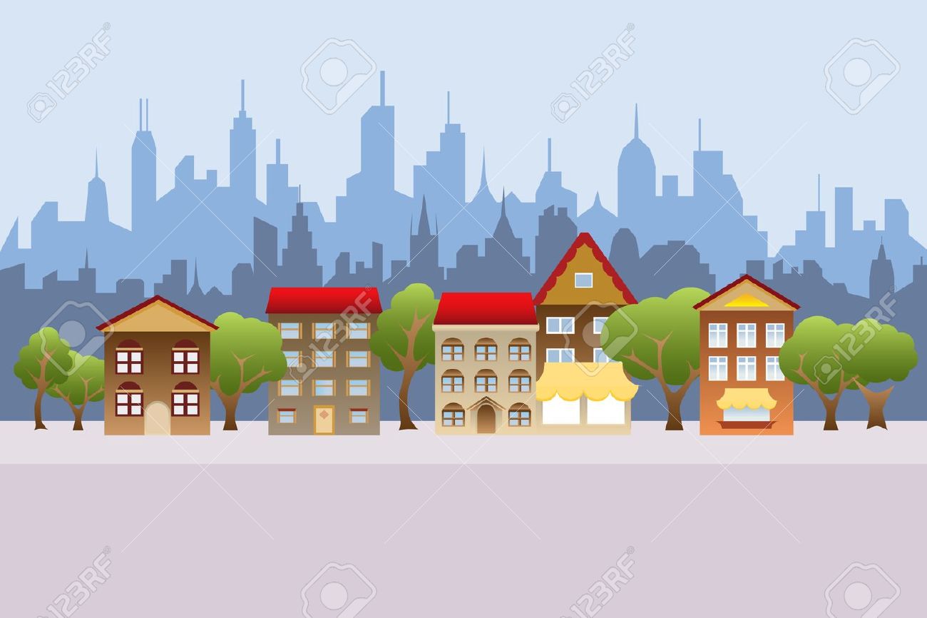 Suburban Houses And City In The Background Royalty Cliparts