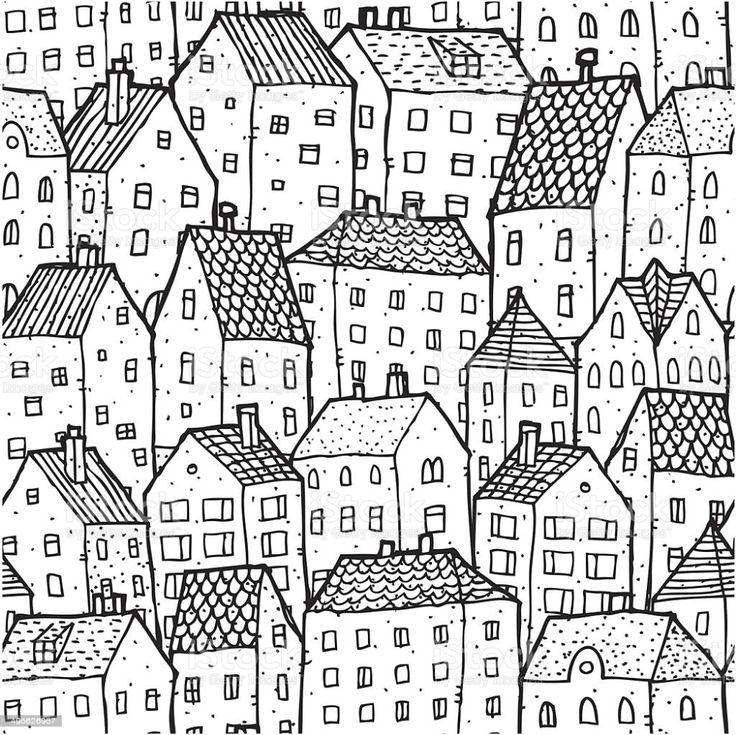 City seamless pattern in balck and white is repetitive texture