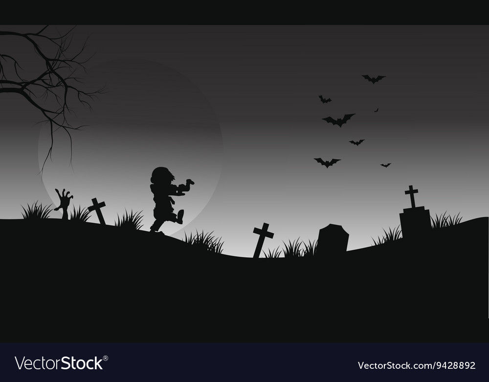 Halloween Zombie And Bat On Gray Background Vector Image