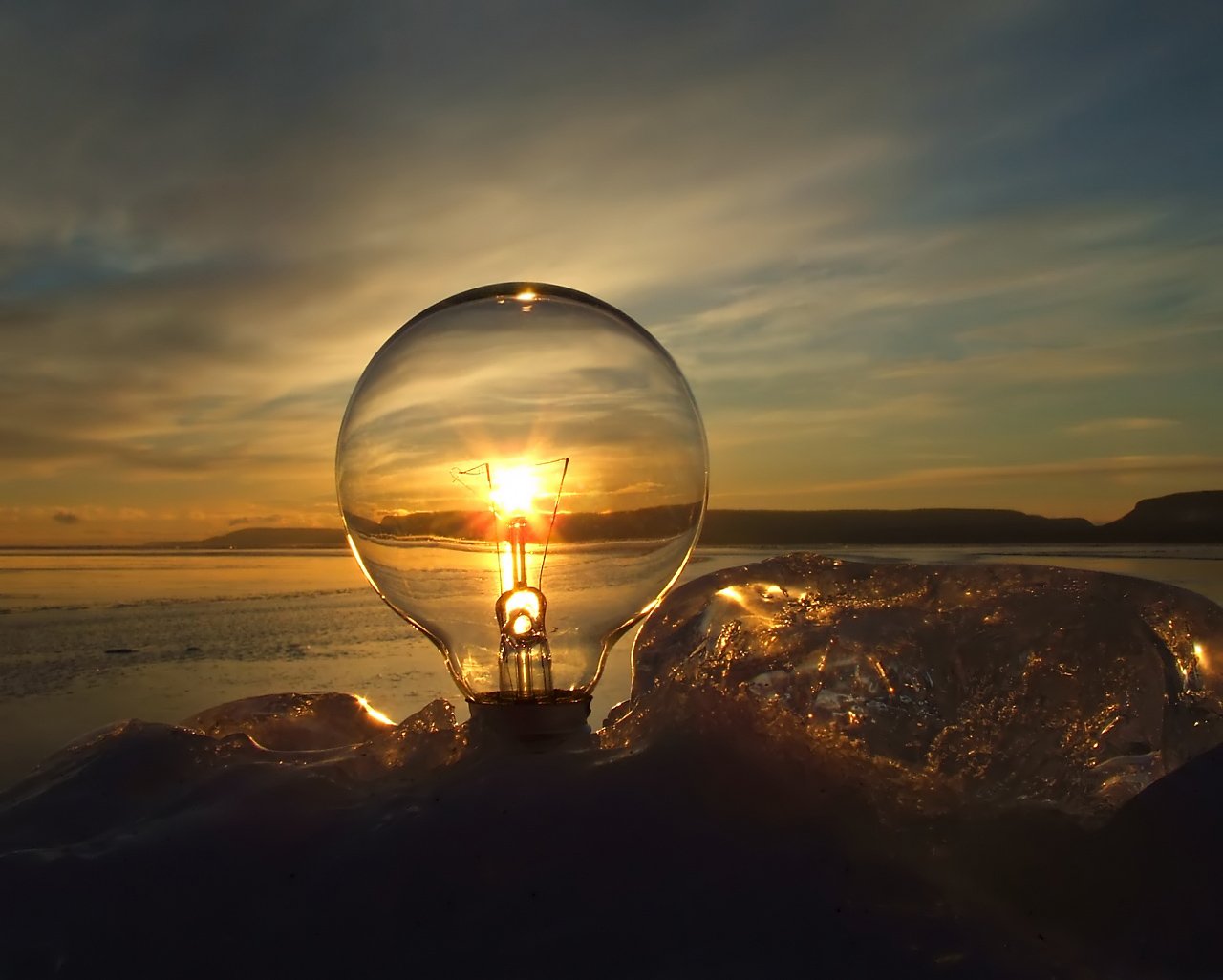 Sunset And Light Bulb Wallpaper Metal Nature Heavy