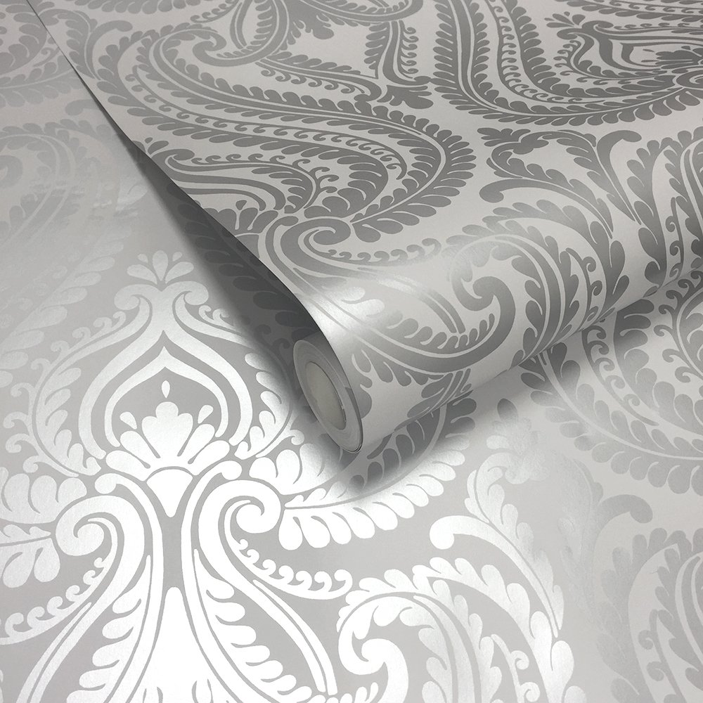 Wallpaper Shimmer Damask Soft Grey Silver Ilw980043