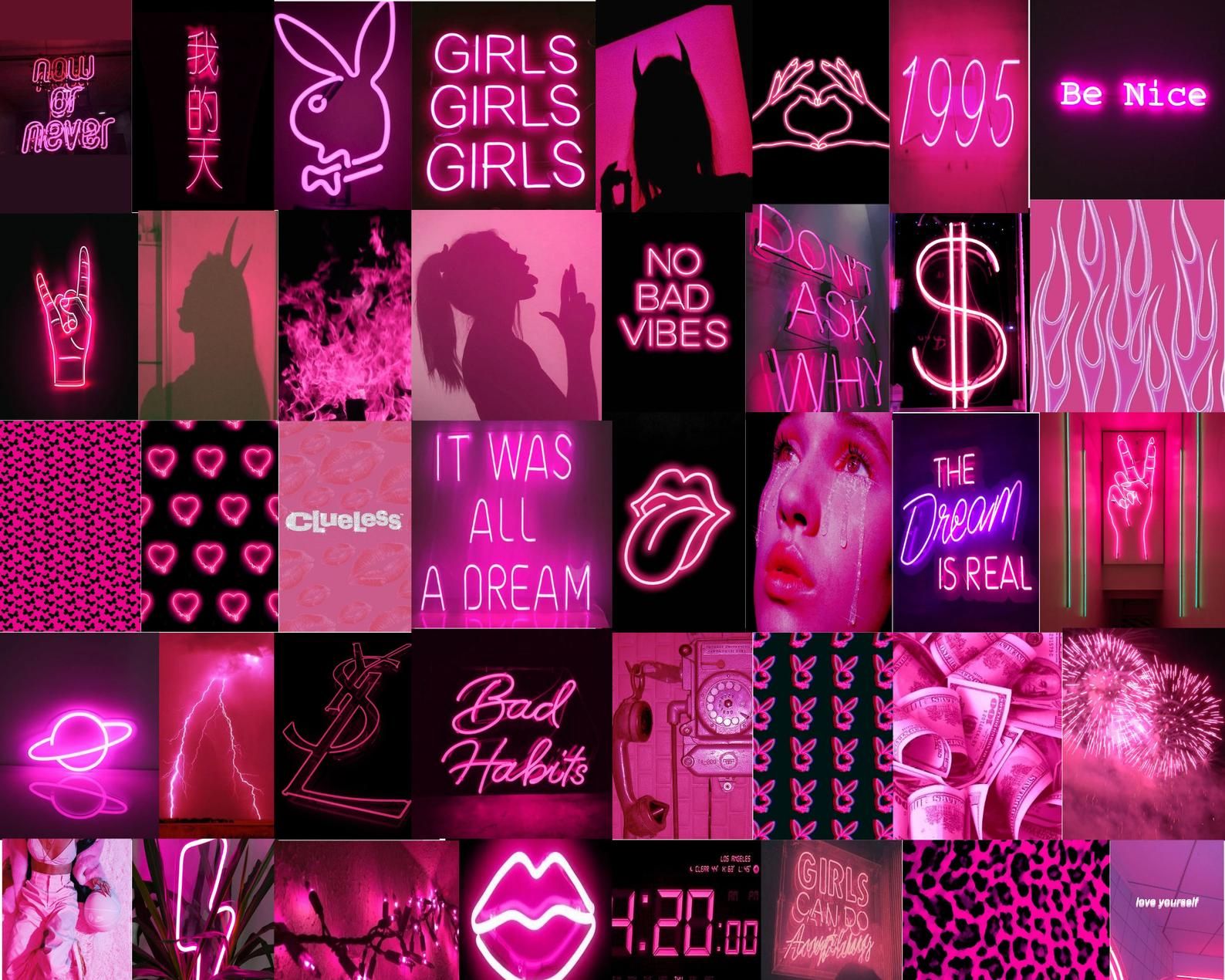 Neon Pink Aesthetic Collage Wallpaper Laptop