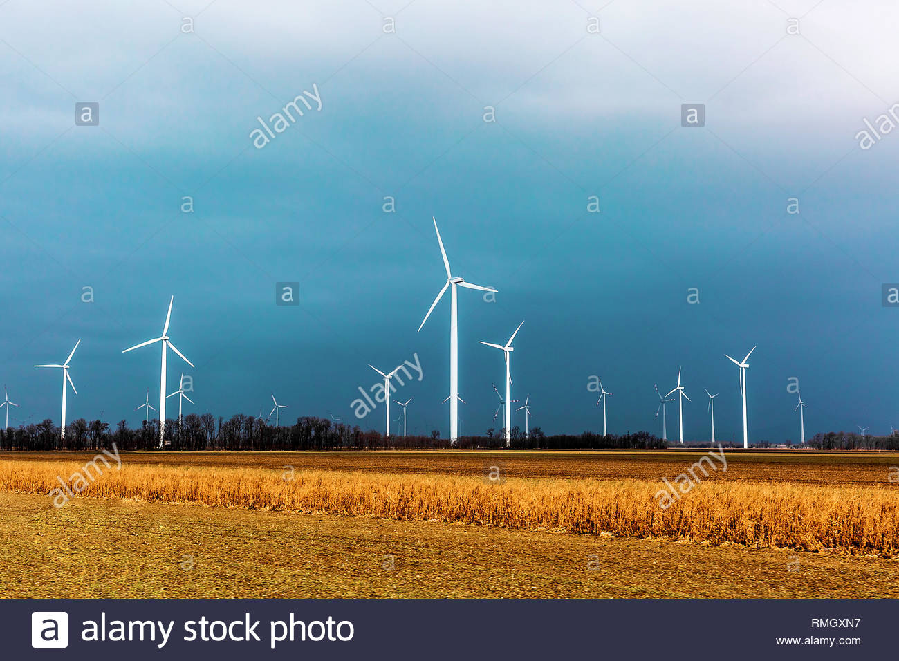 Windmills For Electric Power Production On The Background Of A