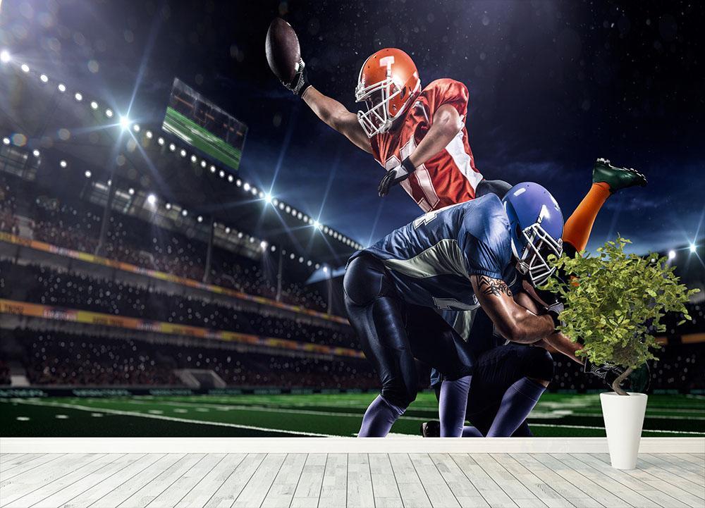 American Football Player In Action On The Stadium Wall Mural