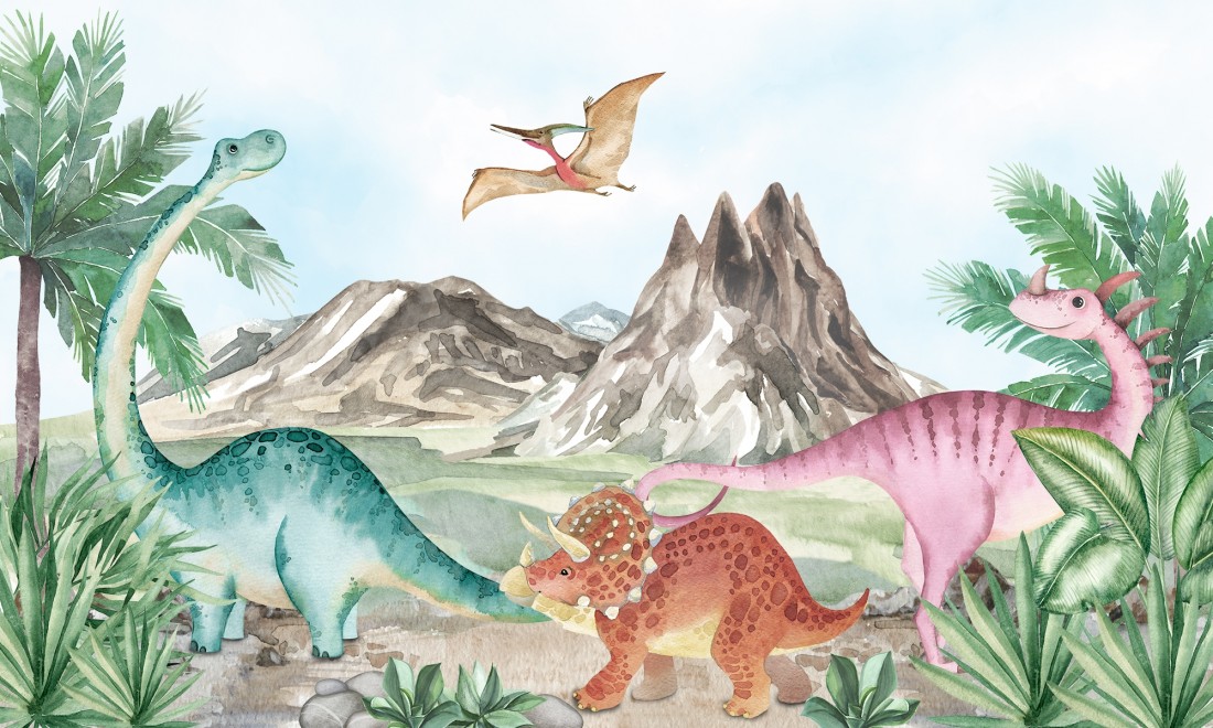 Cute Colorful World Of The Dinosaurs Wallpaper Mural