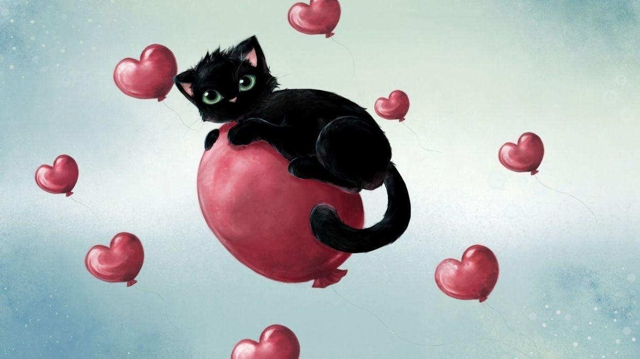 Cats Hearts Cat Art Love Wallpaper