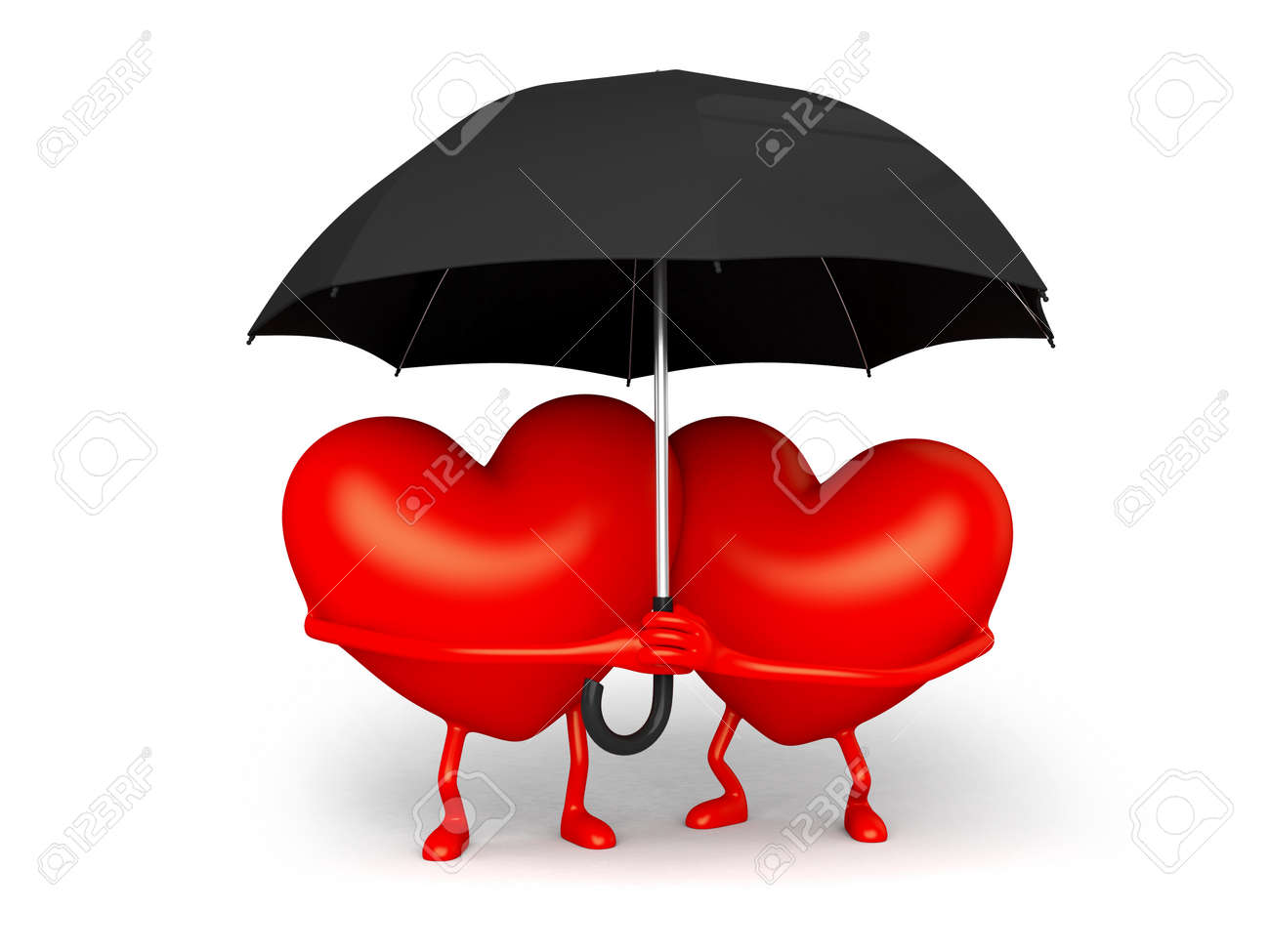 The Two 3d Hearts Were Under An Umbrella Stock Photo Picture And
