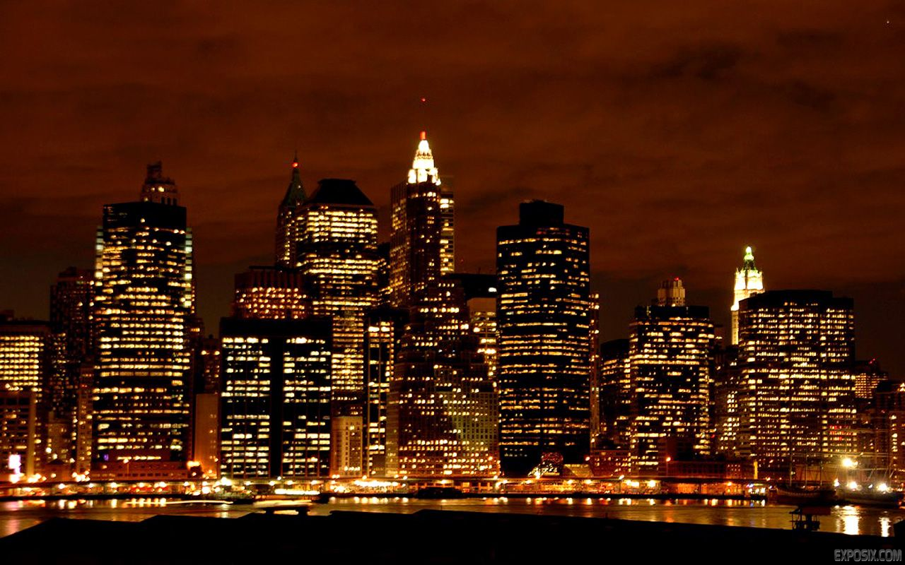 New York City Skyline At Night Wallpaper Thumb