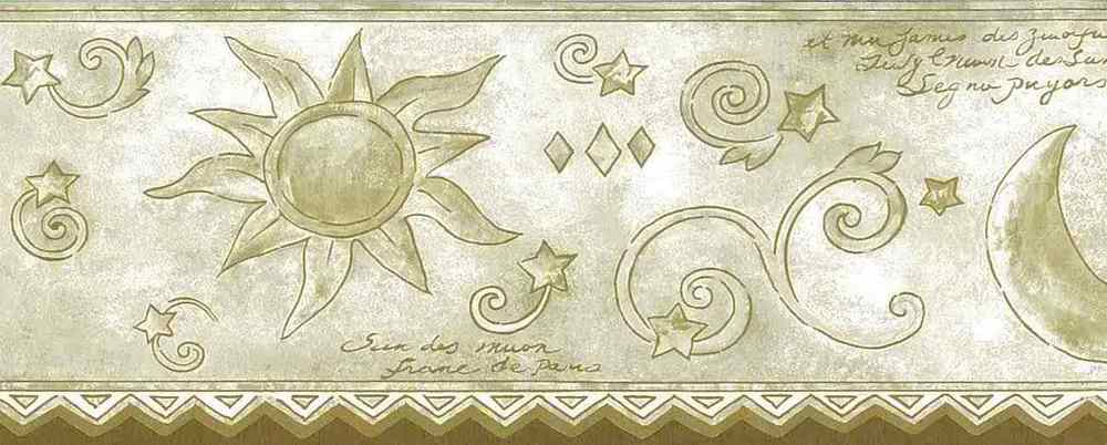 Sun Moon Stars Wallpaper Border Beige French Script Little Prince