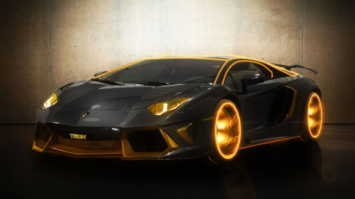 Cars Orange Tron Digitalized Supercars Lamborghini Aventador
