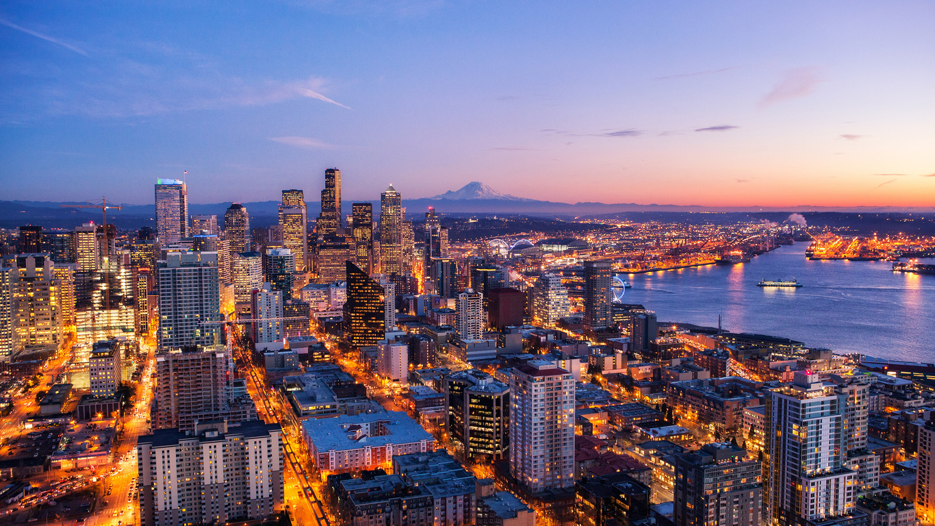 Seattle Skyline At Night 4k Laptop HD Wallpaper