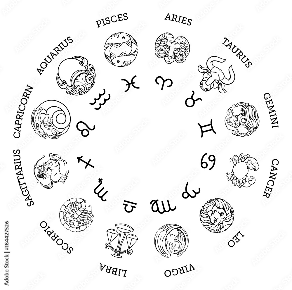 Astrological horoscope zodiac star signs symbols Stock Vector