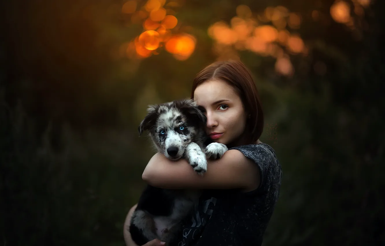 Wallpaper Girl Dog Puppy Image For Desktop Section