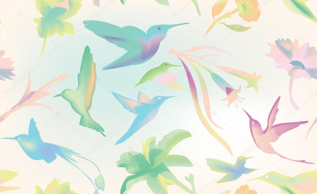 Colibri And Flowers Pattern Stock Illustration Vector