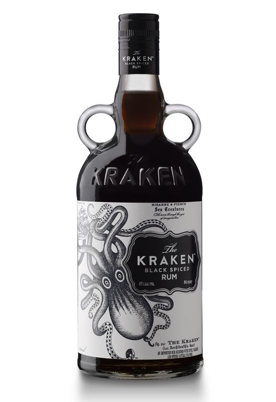 Bottle Of The Kraken Black Spiced Rum Against A White Background