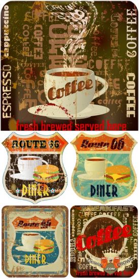 Vintage Food Labels And Background Coffee Vector