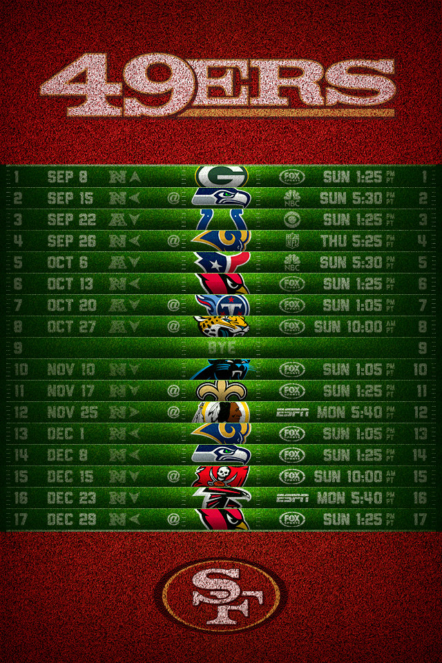 San Francisco 49ers 2013 Schedule iPhone 4 Wallpaper 640x960