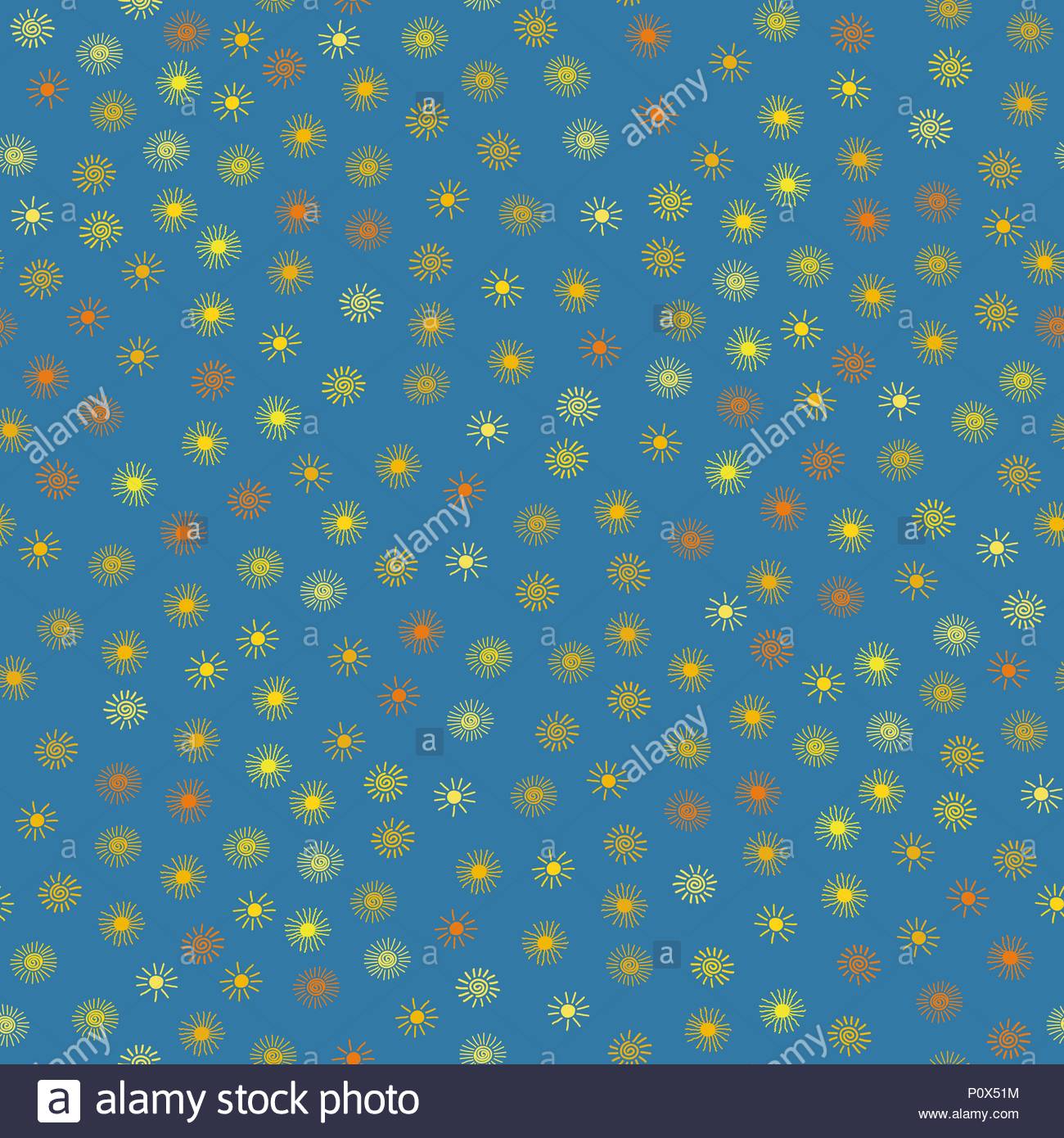 Seamless Pattern From Small Suns On A Blue Background Shadeless